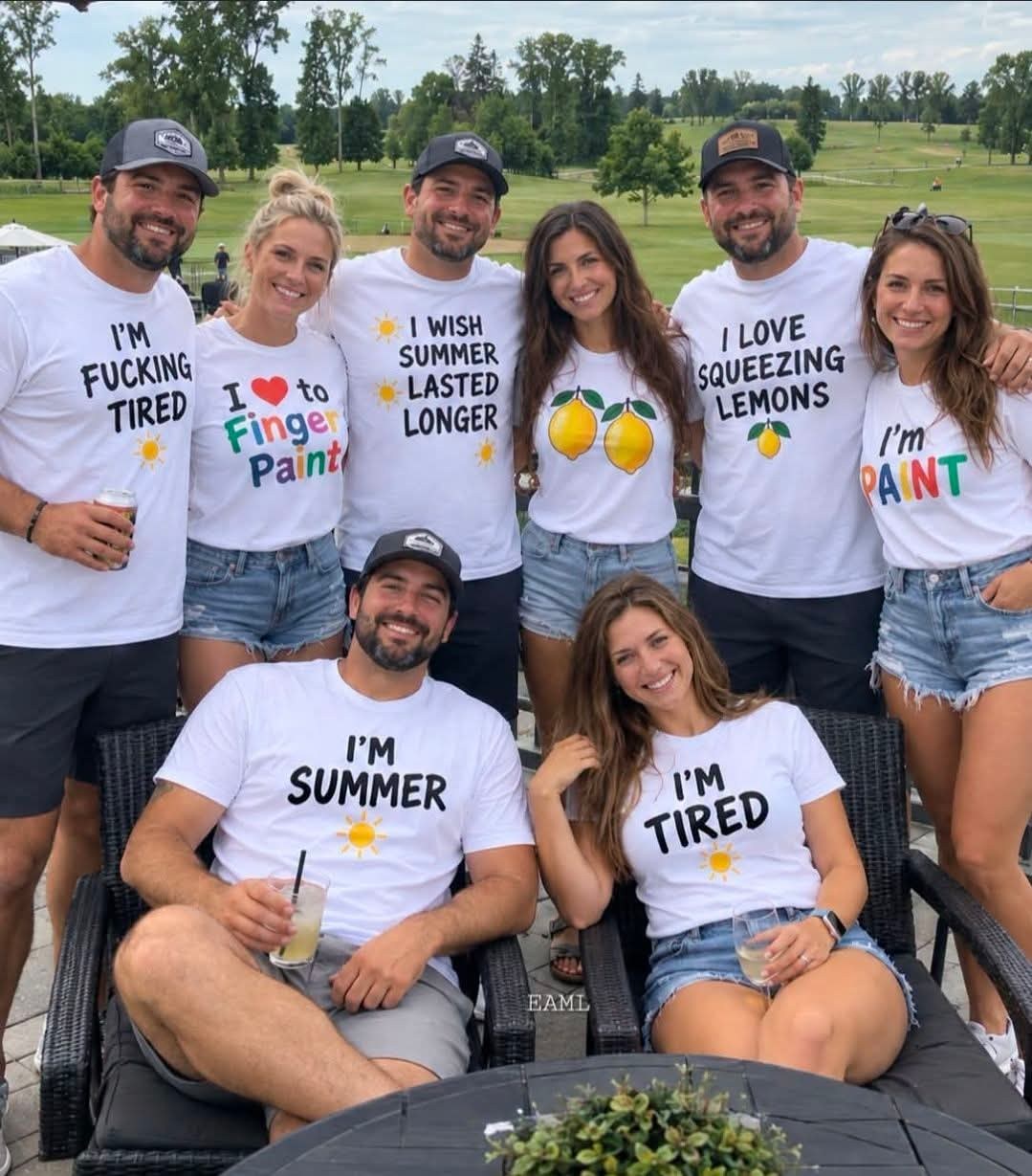 Read the Shirts Left to Right 1 Group photo where the slogan t-shirts read as sentences across the row